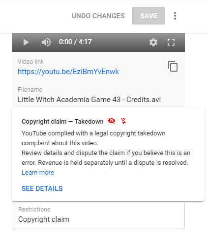 little witch academia youtube copyright strike